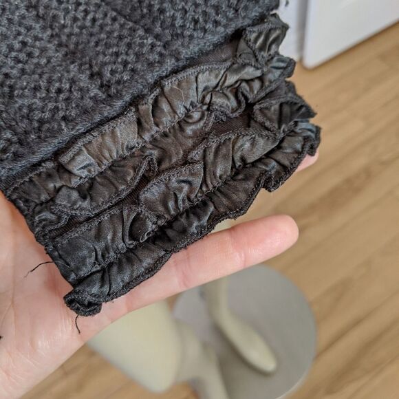 MANOUSH Anthropologie Black Wool Blend Soft Knit sequin Flower Sweater cardigan - Picture 9 of 12